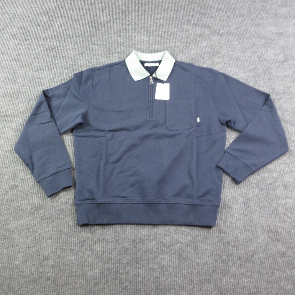 Edmmond Sweatshirt Mens L Navy 1/4 Zip Pullover Collared Fleece Temple NWT